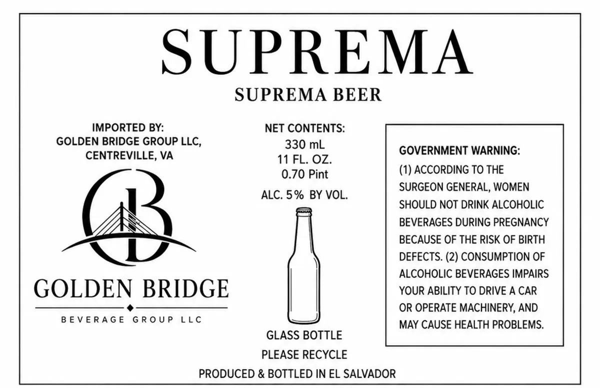 Suprema Beer — full label as filed with TTB