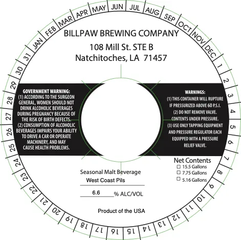 West Coast Pils — full label as filed with TTB