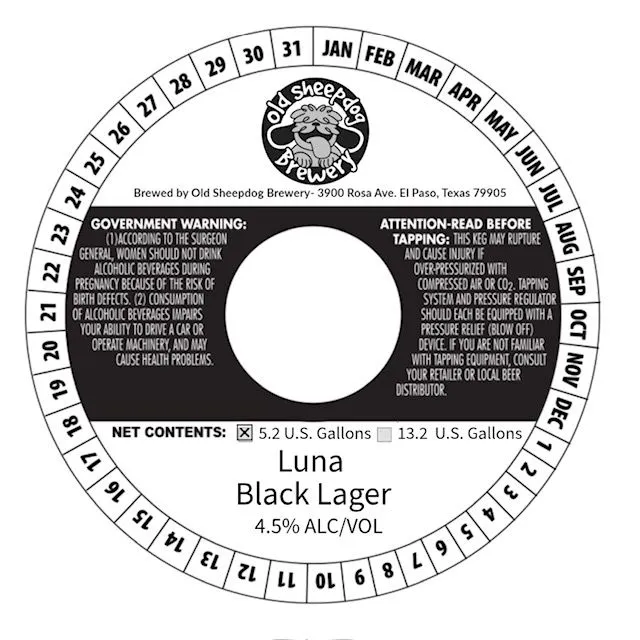 Luna Black Lager — full label as filed with TTB