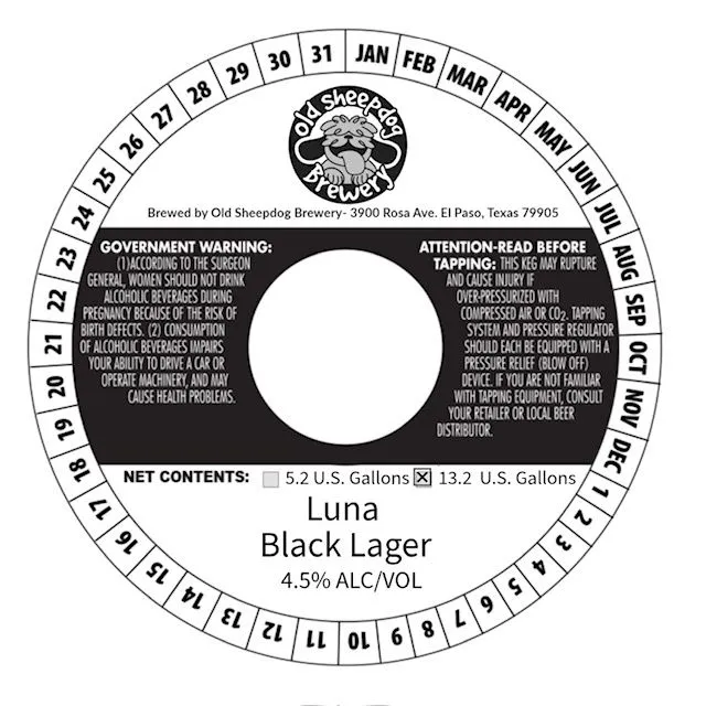 Luna Black Lager — full label as filed with TTB