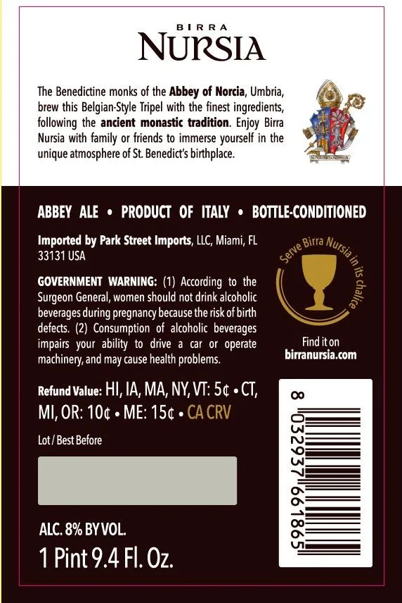 Birra Nursia Tripel — full label as filed with TTB
