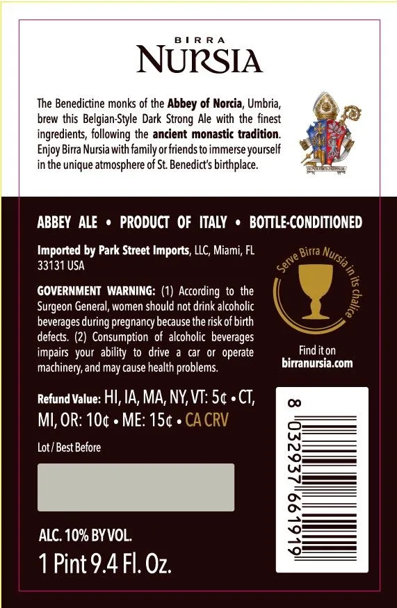 Birra Nursia Extra — full label as filed with TTB