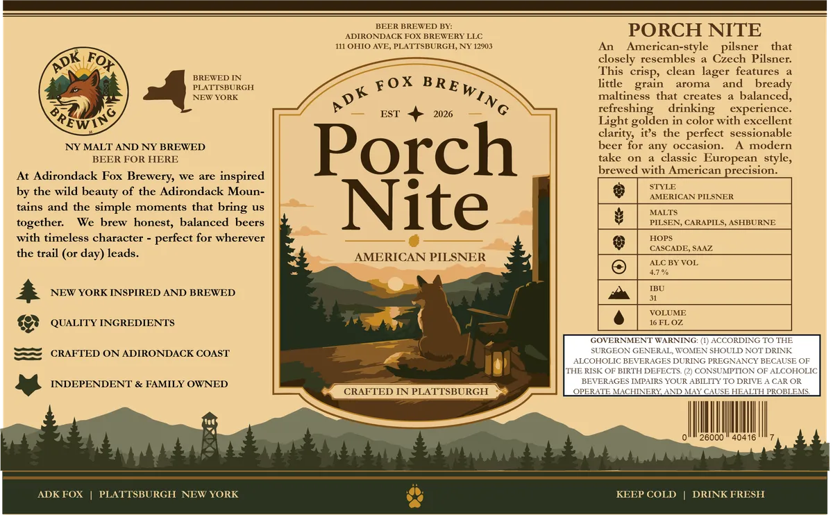 Porch Nite — full label as filed with TTB