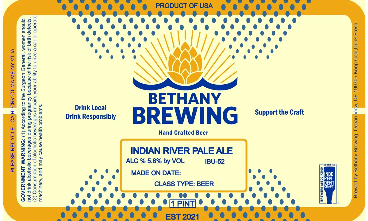 Indian River Pale Ale — full label as filed with TTB