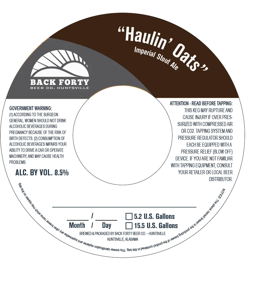 Haulin' Oats — full label as filed with TTB