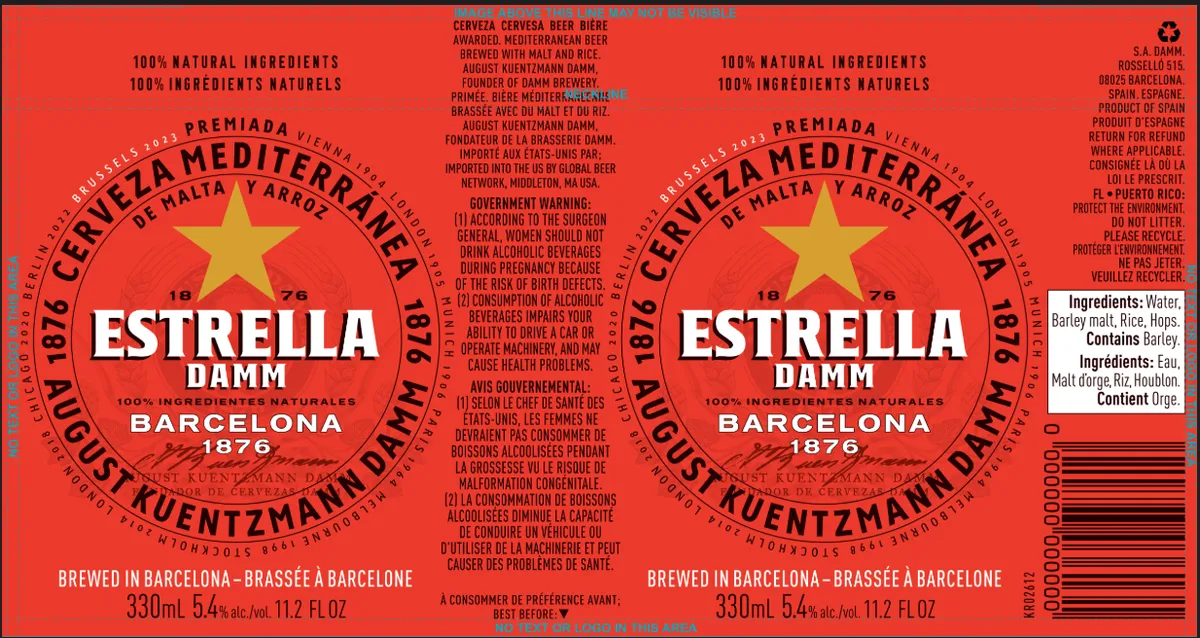 Estrella Damm — full label as filed with TTB