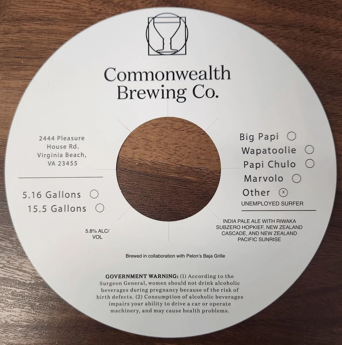 Unemployed Surfer — full label as filed with TTB