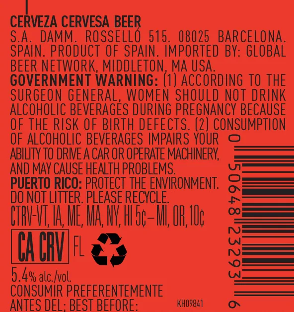 Estrella Damm — full label as filed with TTB