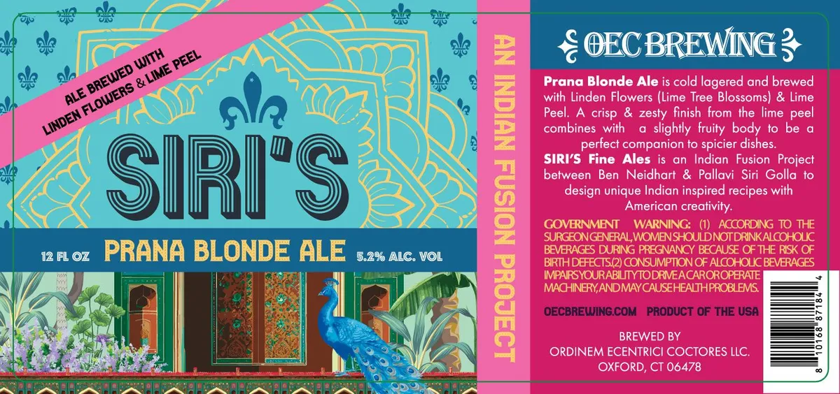 Siri's Prana Blonde Ale — full label as filed with TTB