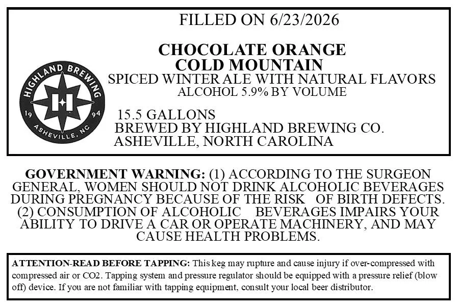 Chocolate Orange Cold Mountain — full label as filed with TTB
