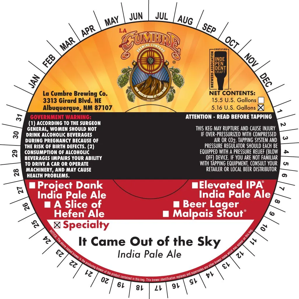 It Came Out of the Sky — full label as filed with TTB