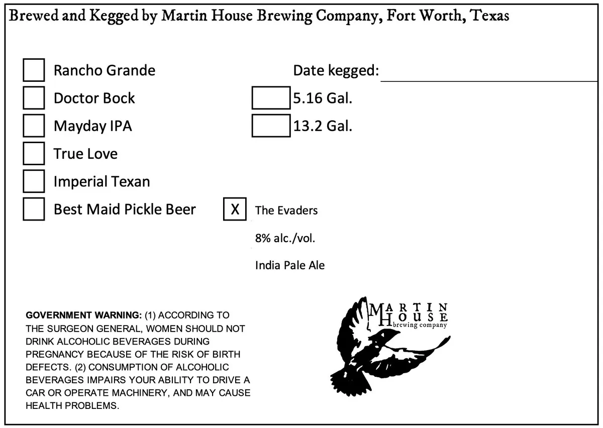 The Evaders — full label as filed with TTB