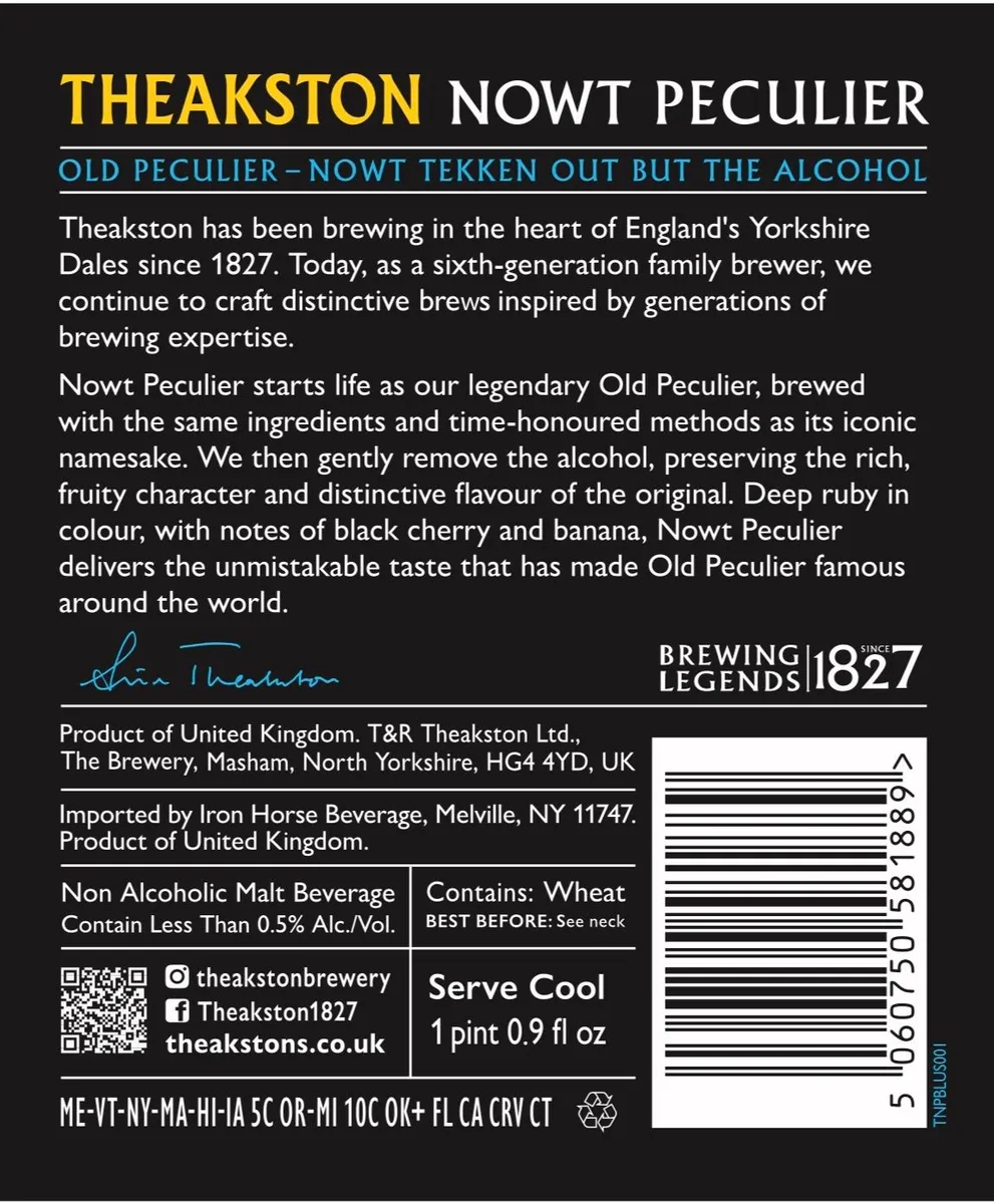 Nowt Peculier — full label as filed with TTB