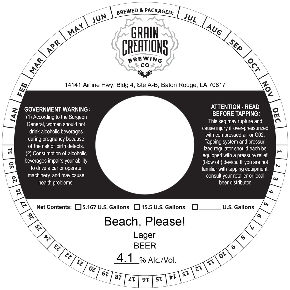 Beach, Please! — full label as filed with TTB