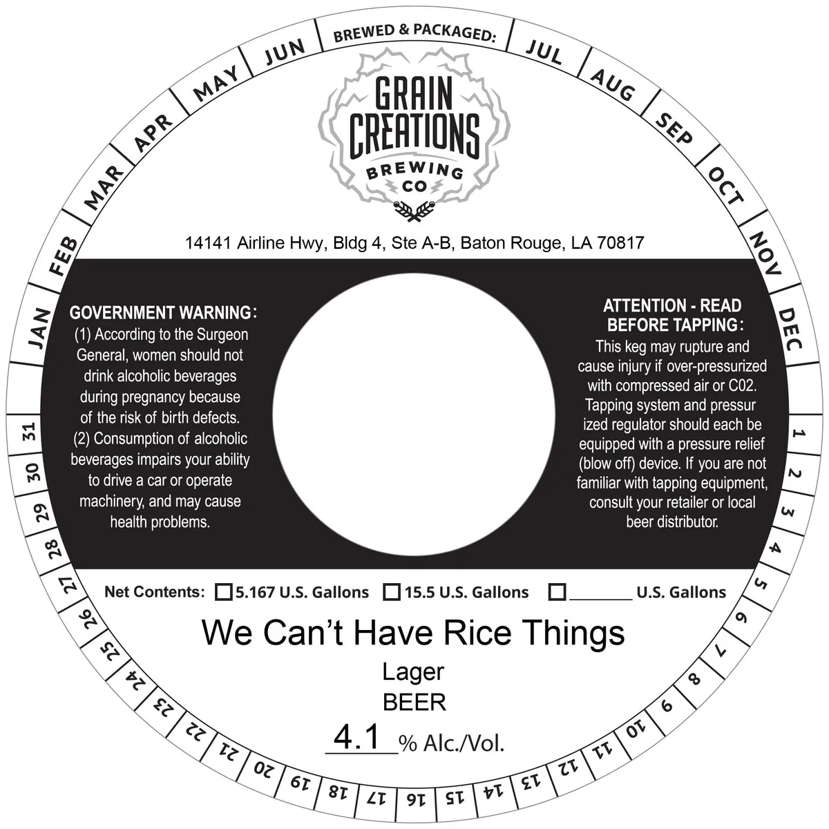 We Can't Have Rice Things — full label as filed with TTB