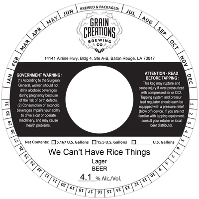 We Can't Have Rice Things label