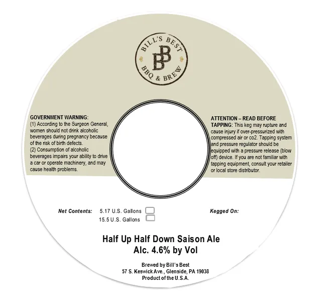 Half Up Half Down Saison Ale — full label as filed with TTB