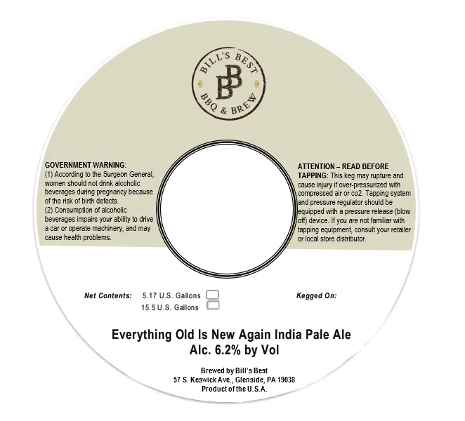 Everything Old Is New Again India Pale Ale — full label as filed with TTB
