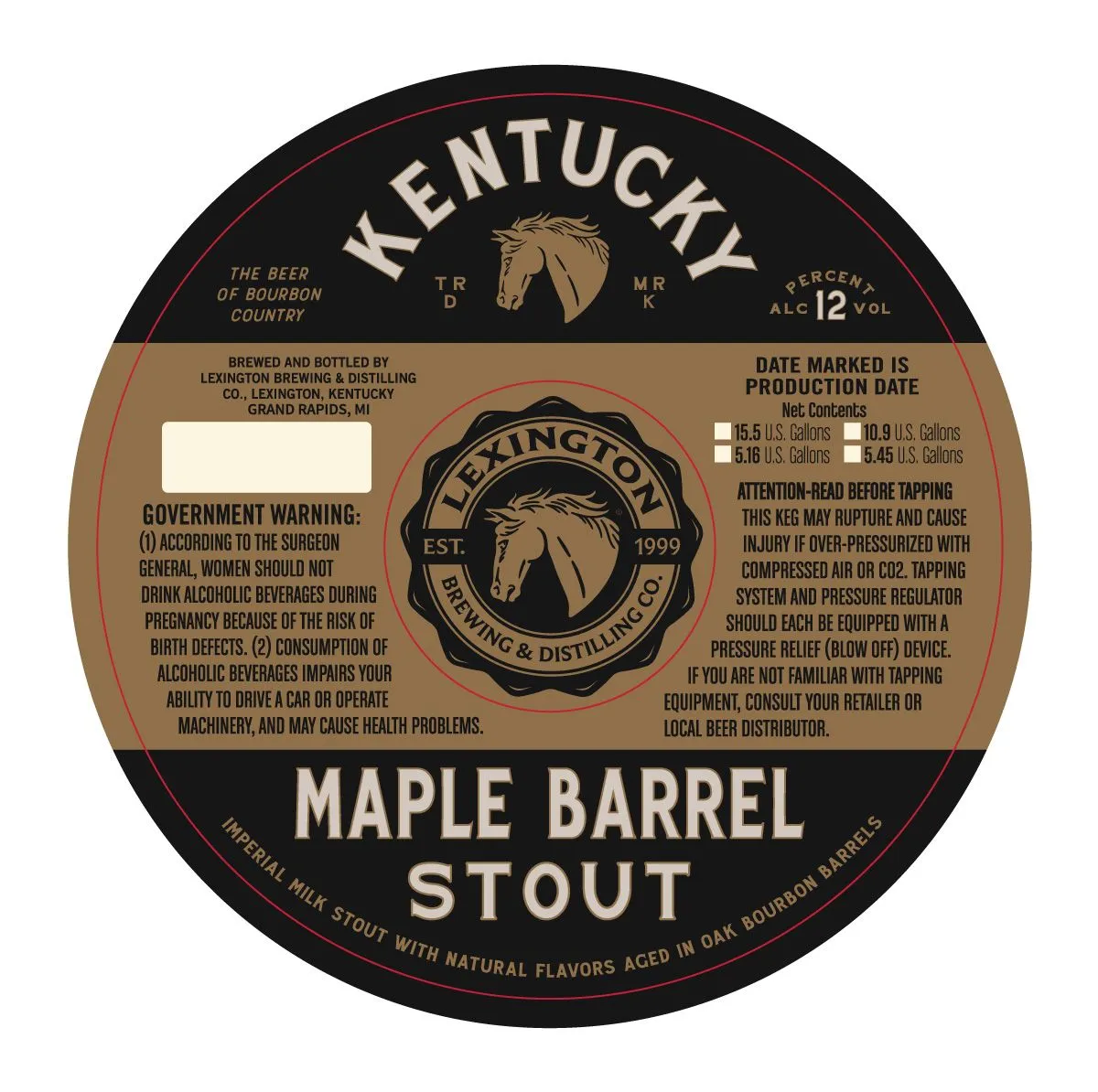 Kentucky Maple Barrel Stout — full label as filed with TTB
