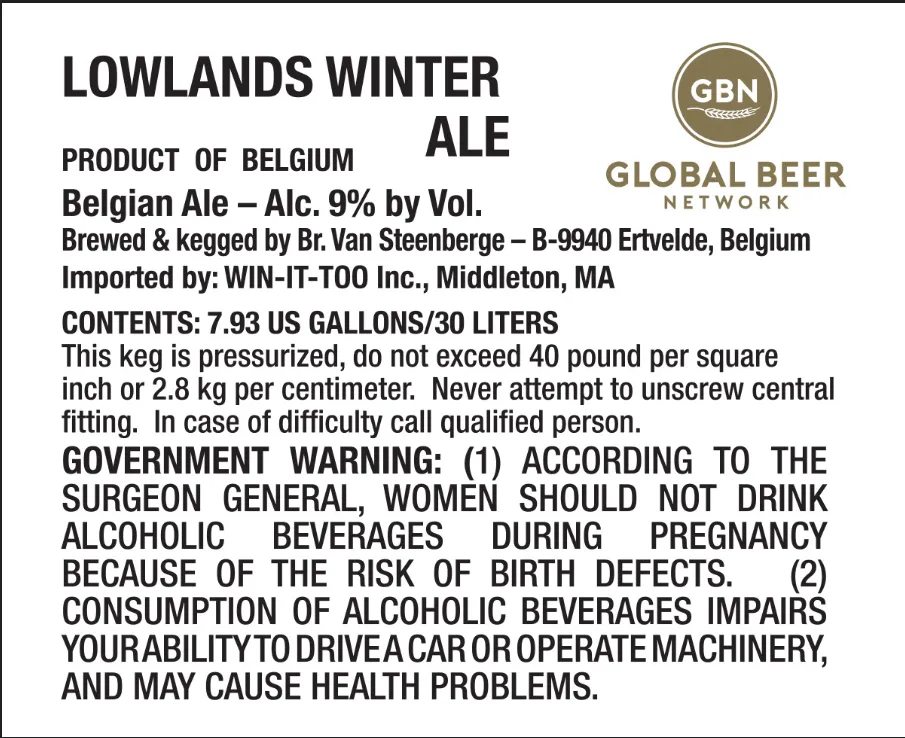 Lowlands Winter Ale — full label as filed with TTB