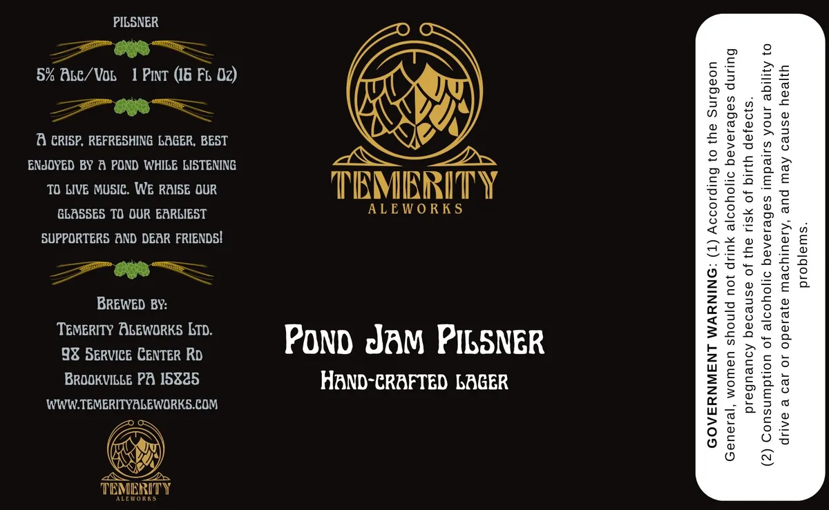 Pond Jam Pilsner — full label as filed with TTB