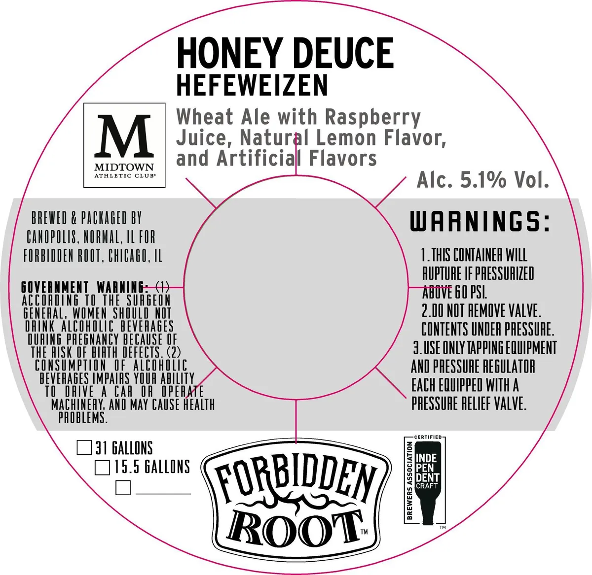 Honey Deuce Hefeweizen — full label as filed with TTB