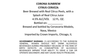 Corona Sunbrew Citrus Cerveza label