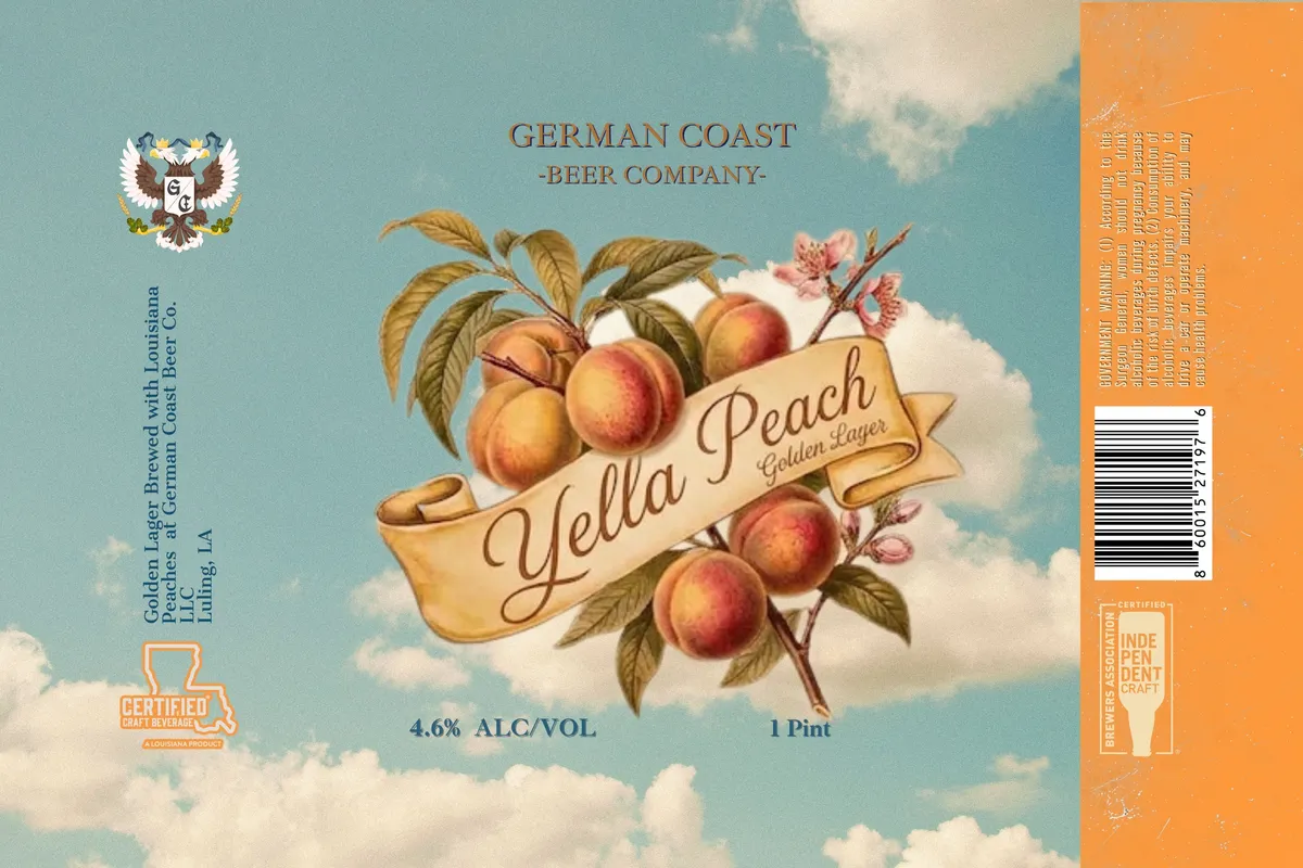 Yella Peach Golden Lager label art — GERMAN COAST BEER CO. LLC