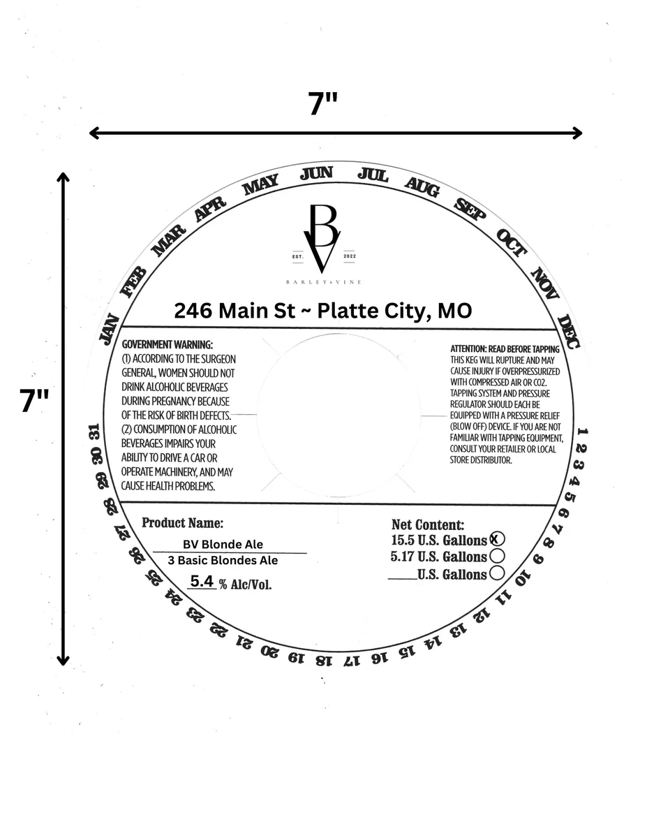 3 Basic Blondes Ale label art — BV BLONDE ALE