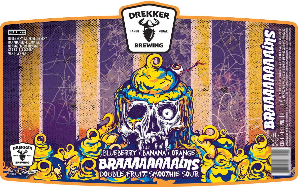 Blueberry, Banana, Orange Braaaaaaaains label art — DREKKER BREWING COMPANY