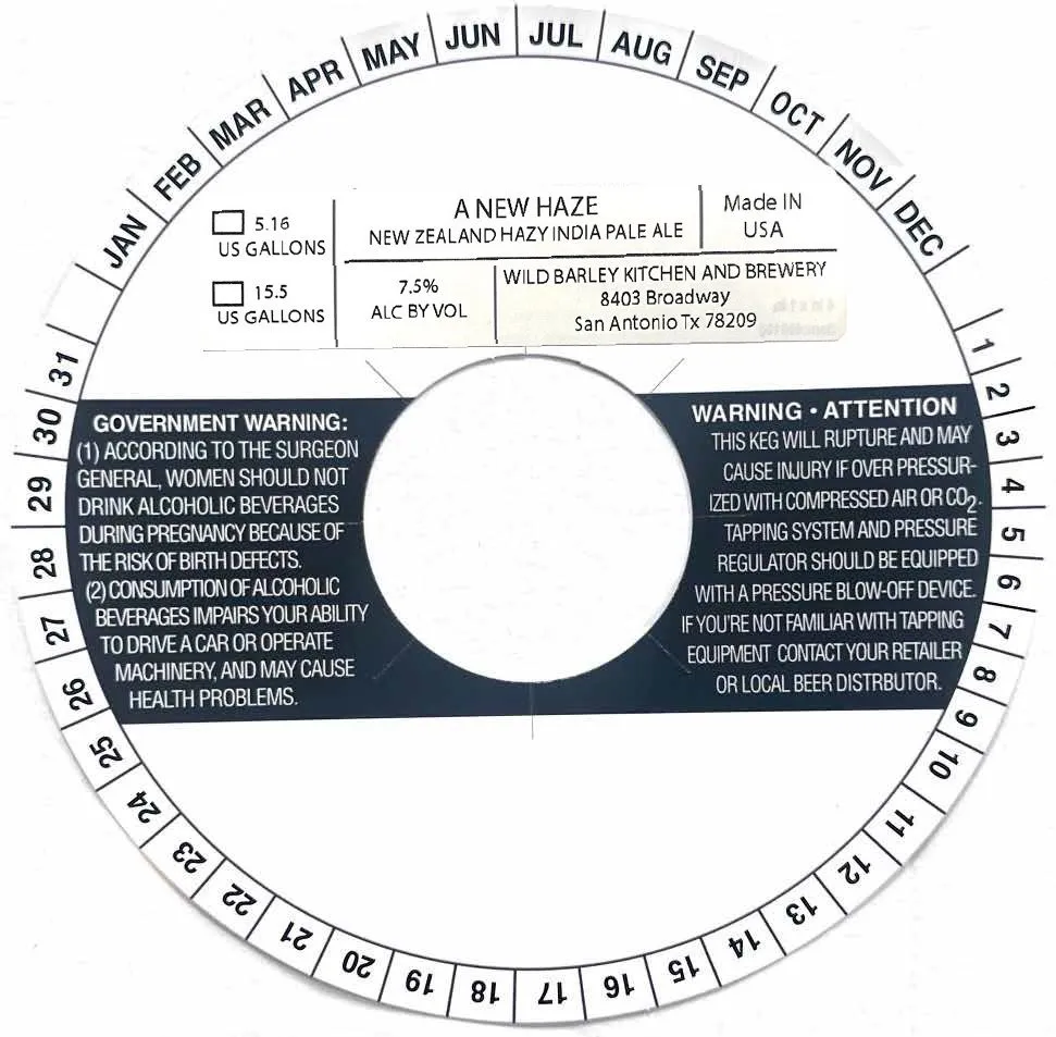 A New Haze — full label as filed with TTB