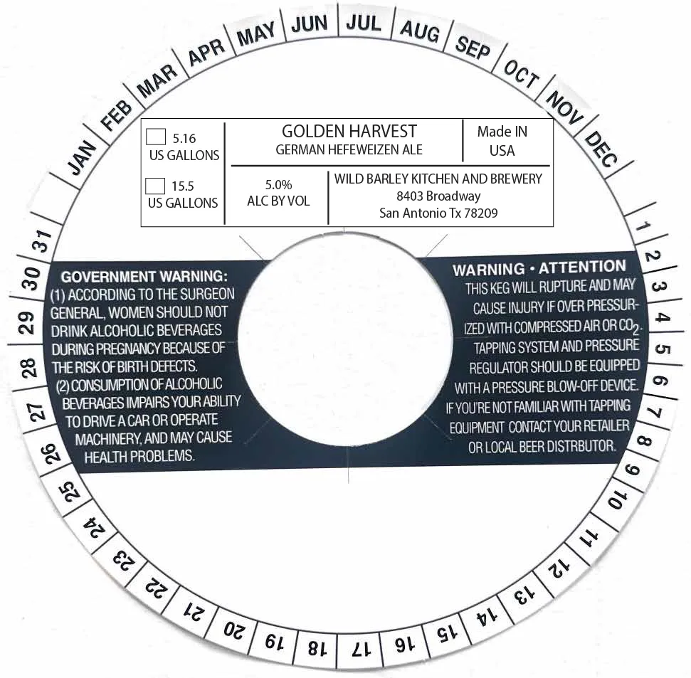 Golden Harvest — full label as filed with TTB