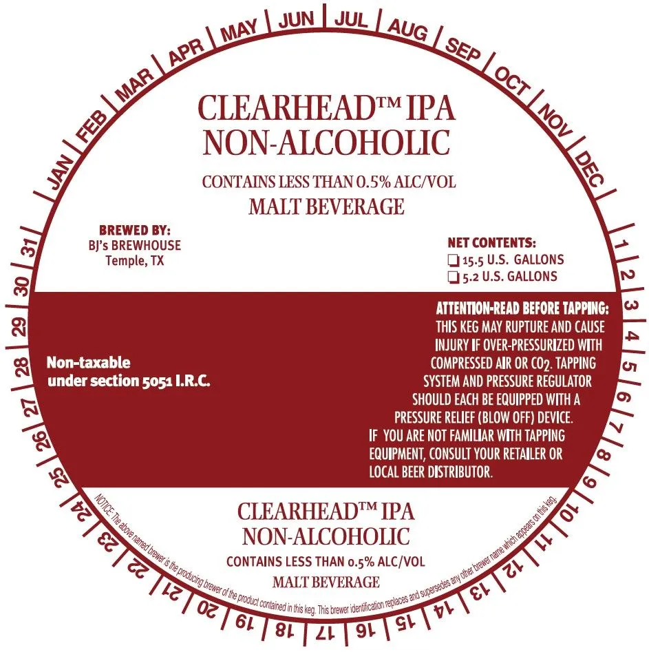 Clearhead Non-Alcoholic IPA — full label as filed with TTB