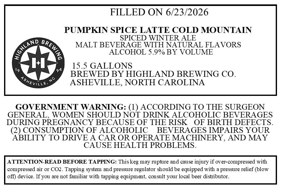 Pumpkin Spice Latte Cold Mountain — full label as filed with TTB