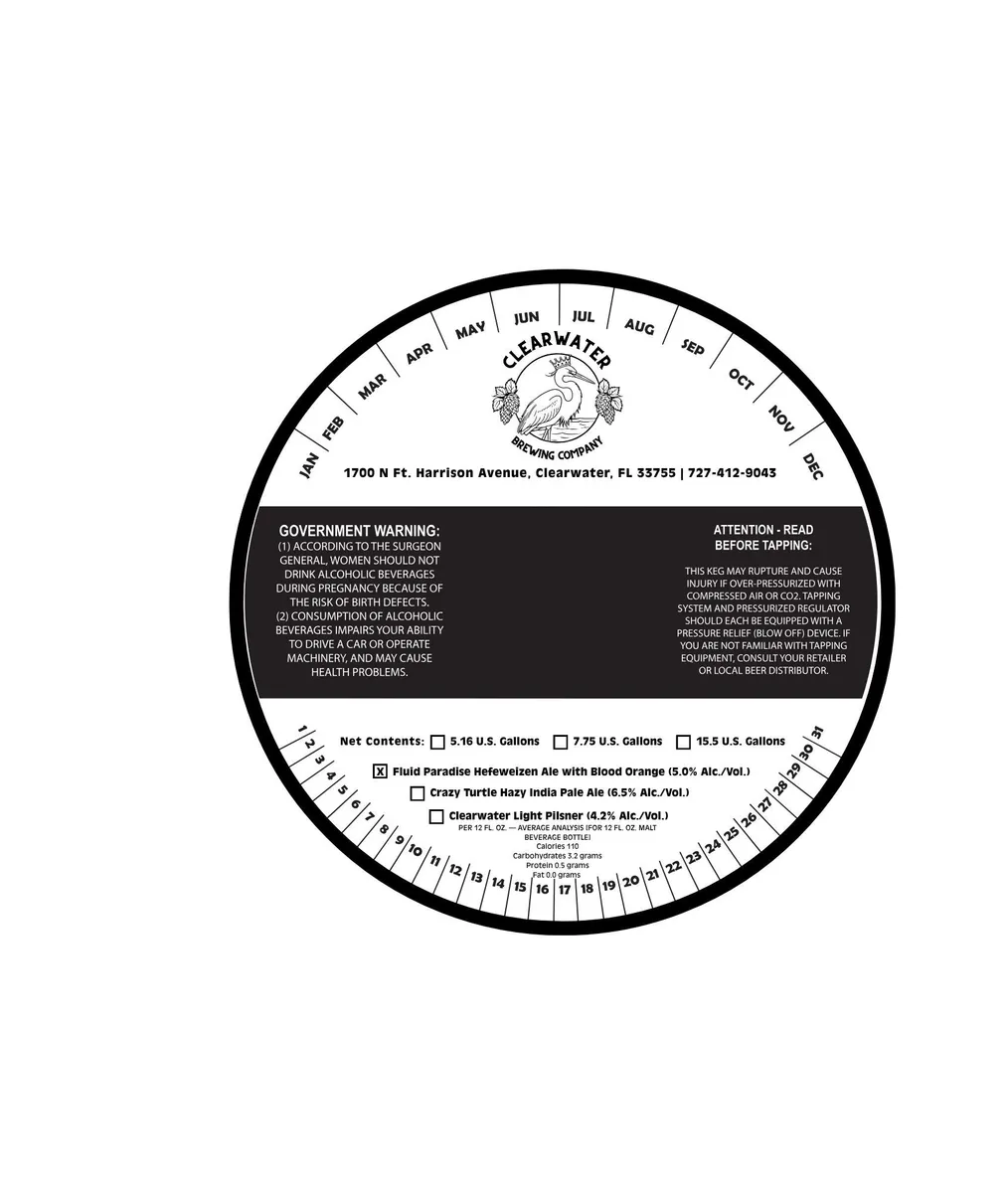 Fluid Paradise Hefeweizen Ale with Blood Orange — full label as filed with TTB