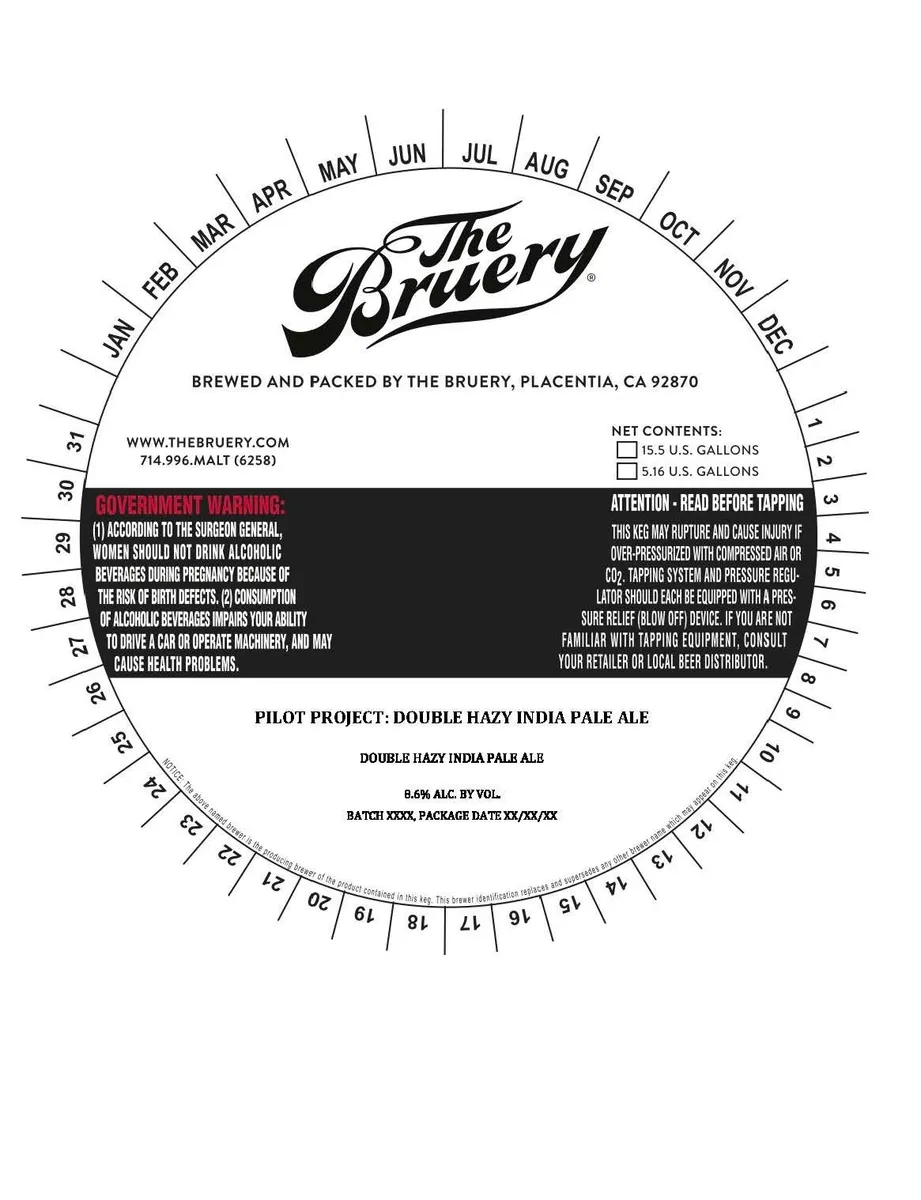 Pilot Project: Double Hazy India Pale Ale — full label as filed with TTB