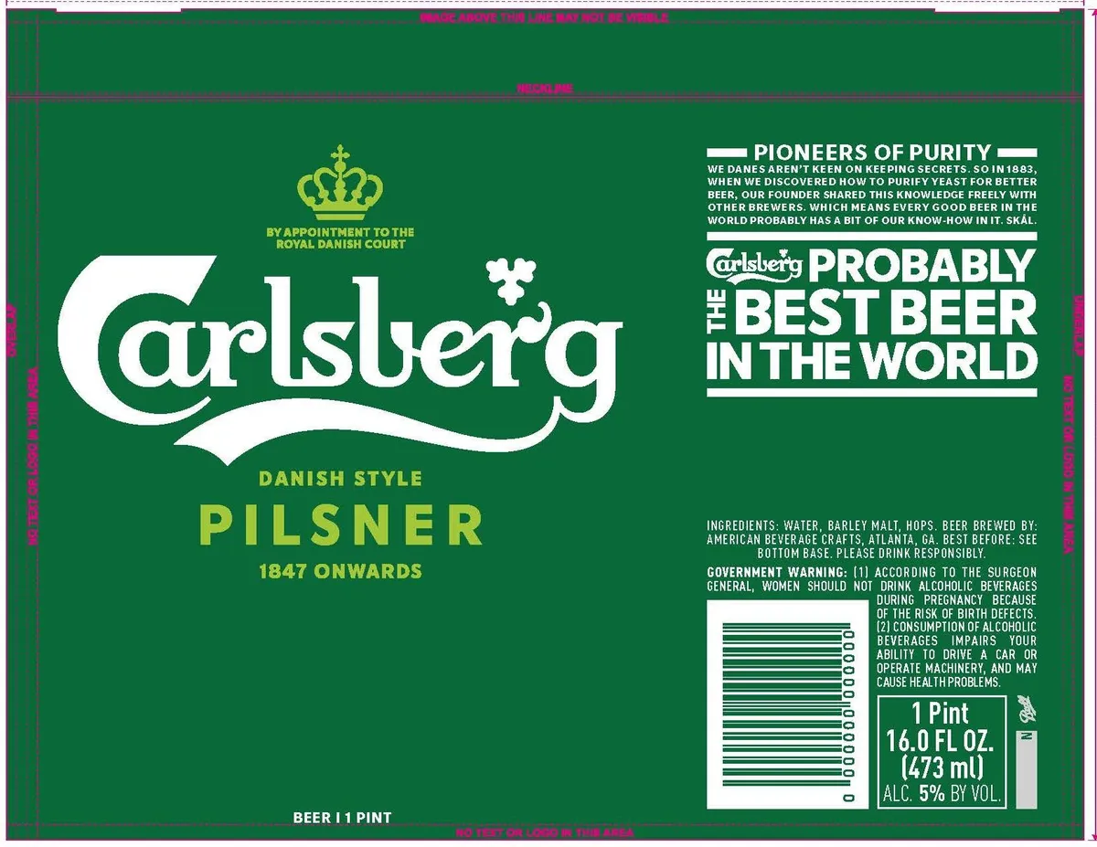 Carlsberg Danish Style Pilsner — full label as filed with TTB