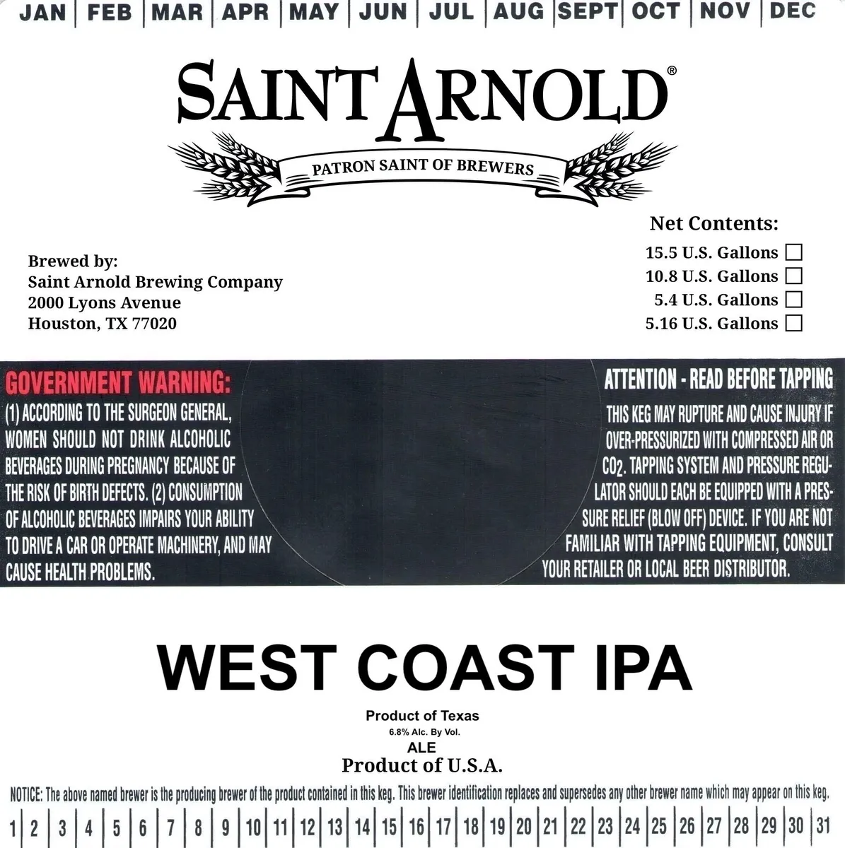 West Coast IPA — full label as filed with TTB