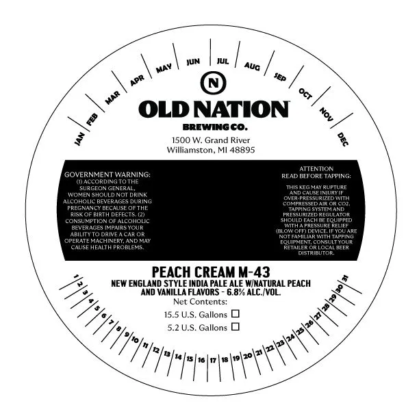 Peach Cream M-43 — full label as filed with TTB