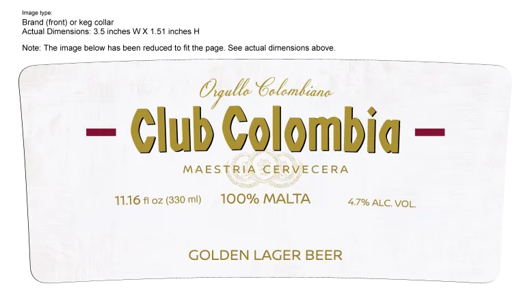 Club Colombia Dorada — full label as filed with TTB