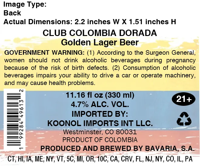 Club Colombia Dorada label art — CLUB COLOMBIA DORADA
