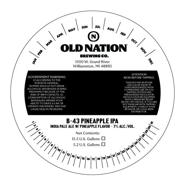 B-43 Pineapple IPA — full label as filed with TTB