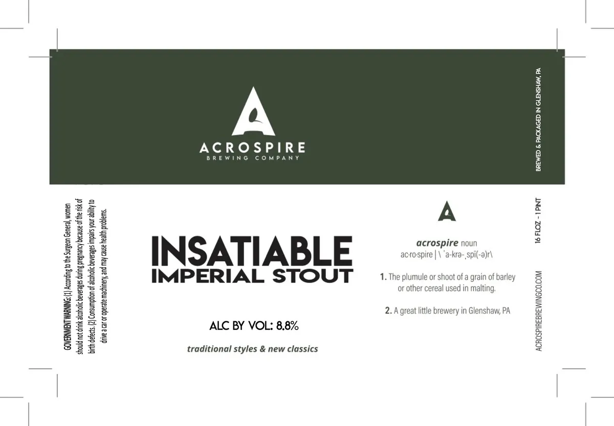 Insatiable Imperial Stout — full label as filed with TTB