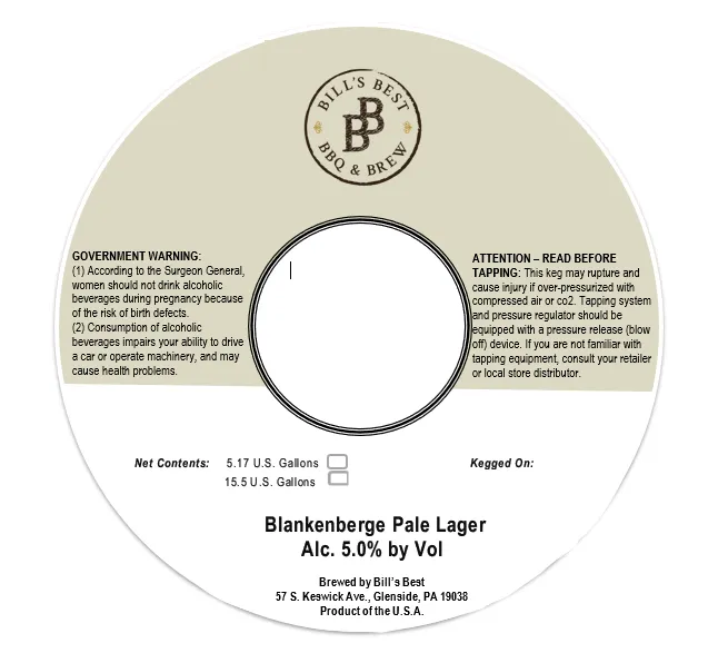 Blankenberge Pale Lager — full label as filed with TTB