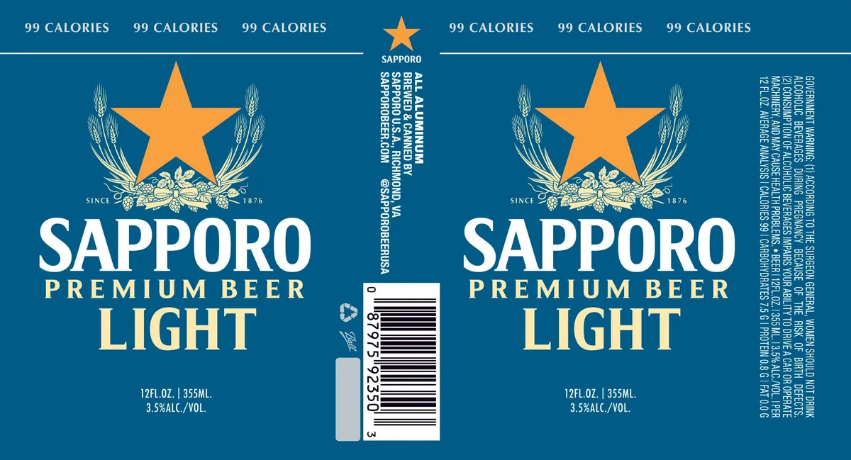 Sapporo Premium Beer Light — full label as filed with TTB