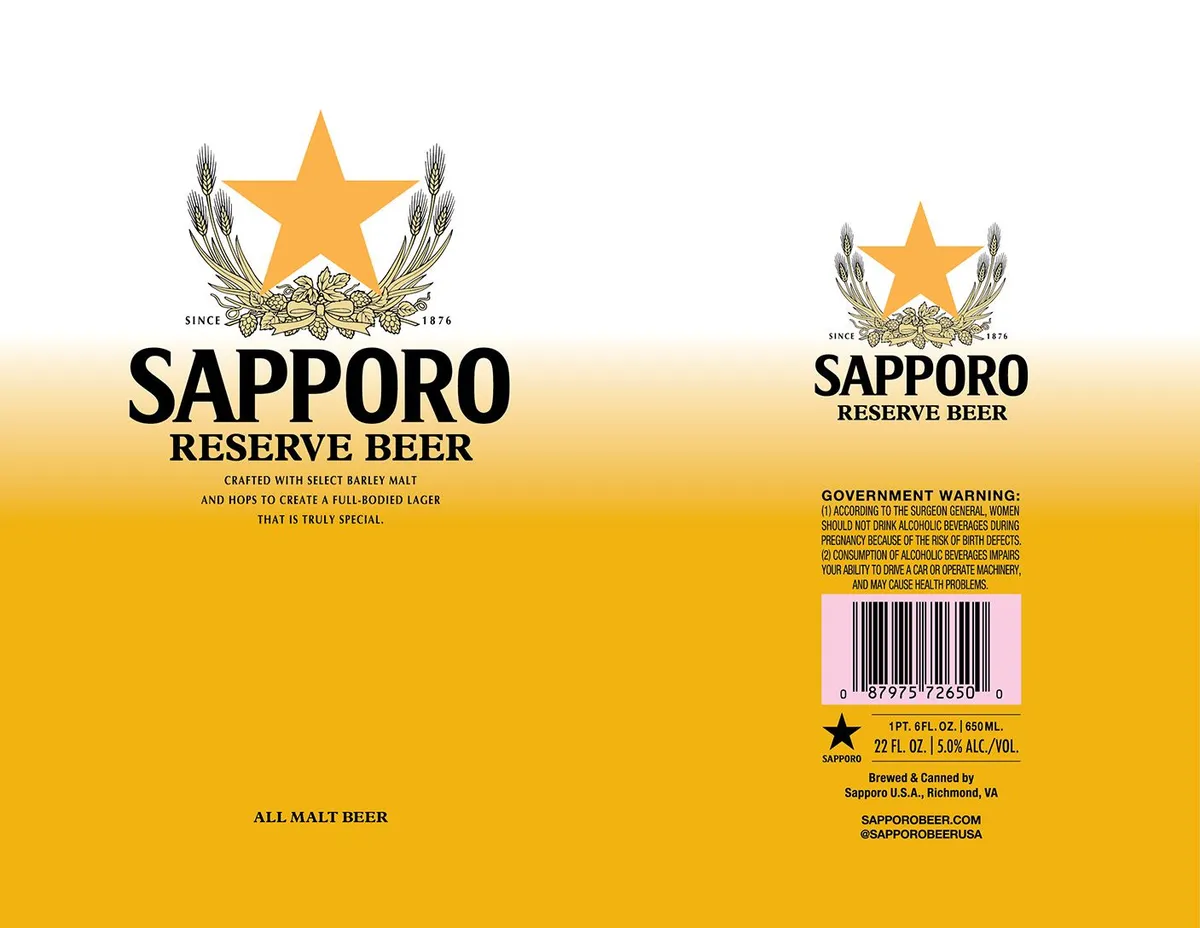 Sapporo Reserve Beer — full label as filed with TTB