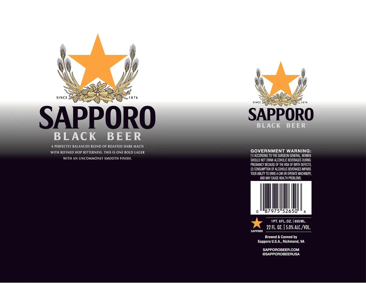 Sapporo Black Beer — full label as filed with TTB