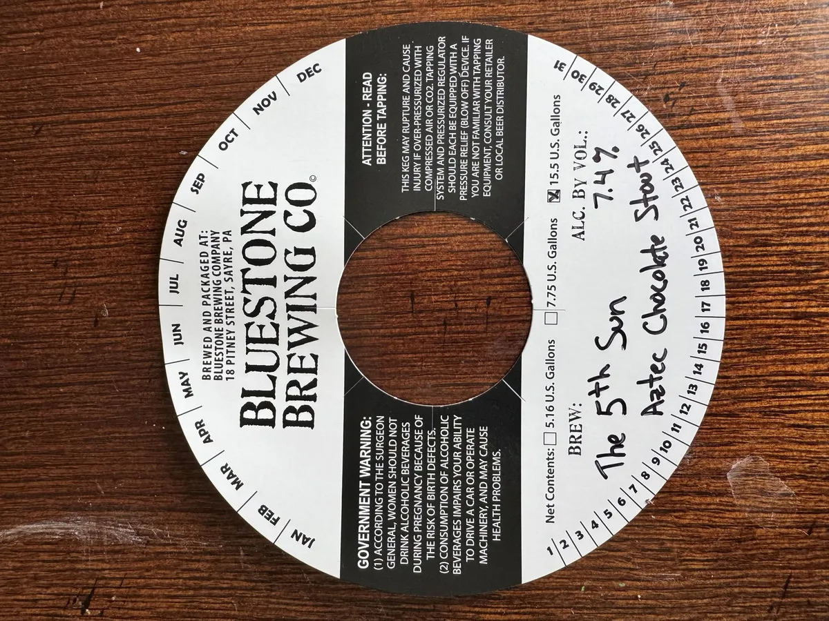 The 5th Sun Aztec Chocolate Stout — full label as filed with TTB