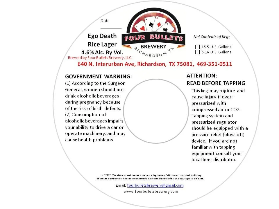 Ego Death Rice Lager — full label as filed with TTB
