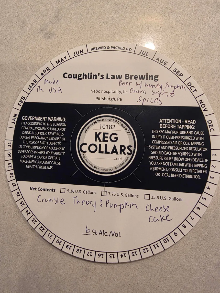 Crumble Theory Pumpkin Cheese Cake — full label as filed with TTB